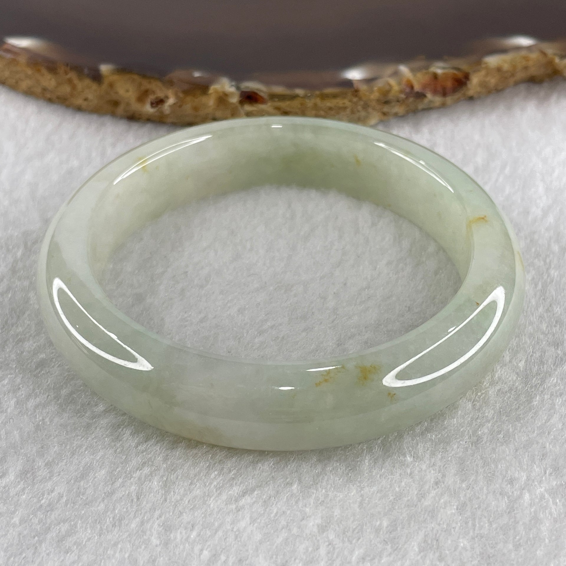 Certified Type A Light Green with Yellowish Spot Jadeite Bangle Internal Diameter 53.1mm 50.30g 12.2 by 8.1mm ( Close to Perfect ) - Huangs Jadeite and Jewelry Pte Ltd