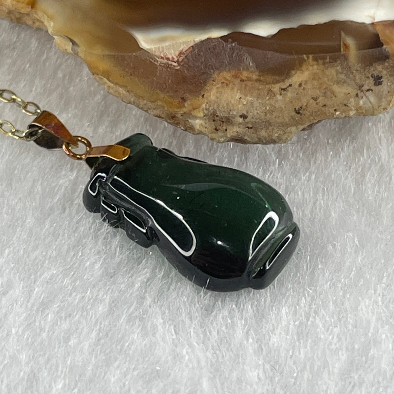 Good Grade Natural Blueish Green Tourmaline Crystal Vase Pendant with 18K Rose Clasp and Gold Color S925 Silver Necklace 2.28g 16.5 by 9.8 by 4.7mm