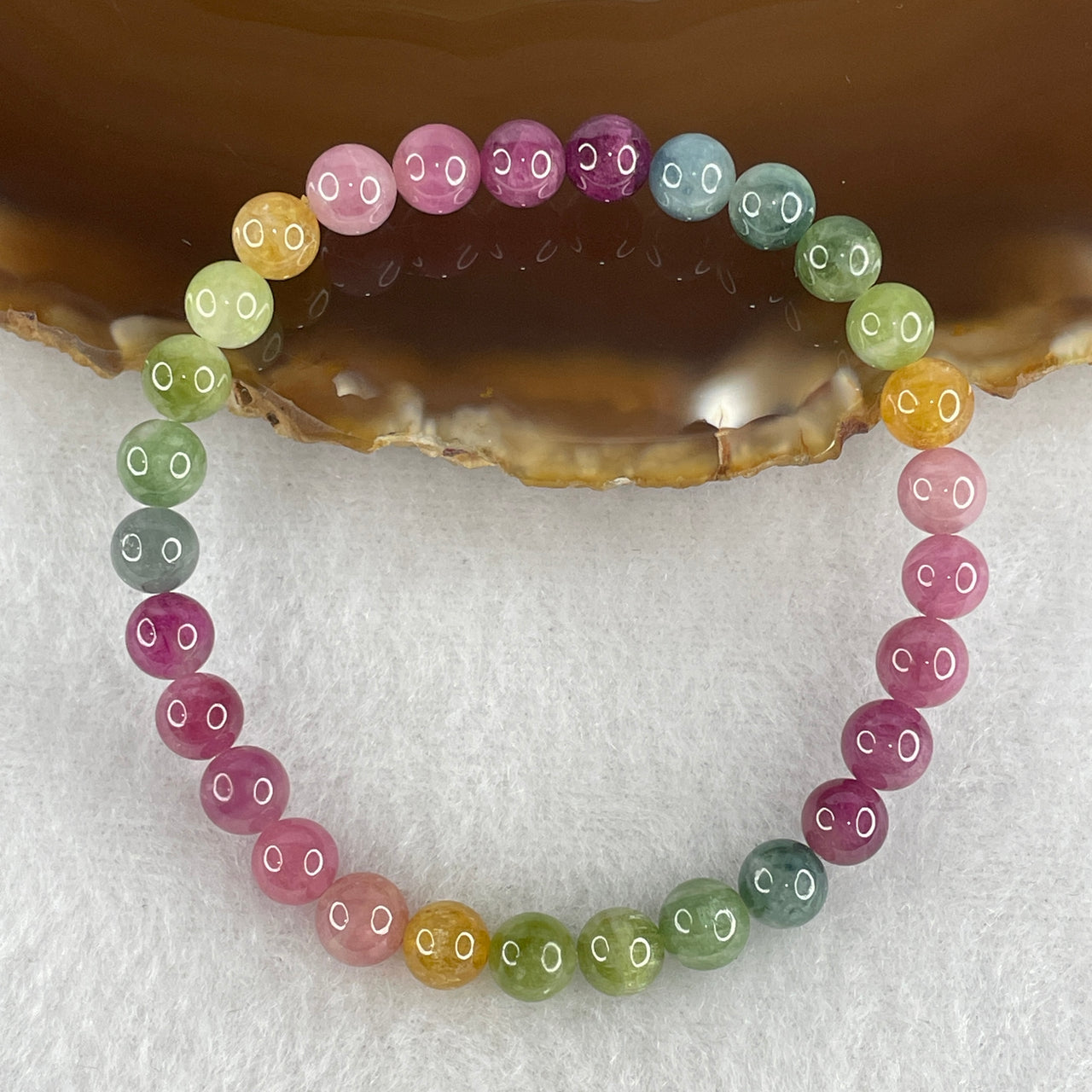Natural Tourmaline Crystal Bead Bracelet | Untreated Candy-Tone Gemstone Stretch Bracelet (10.00g | 15cm Wrist | 6.3mm | 29 Beads)