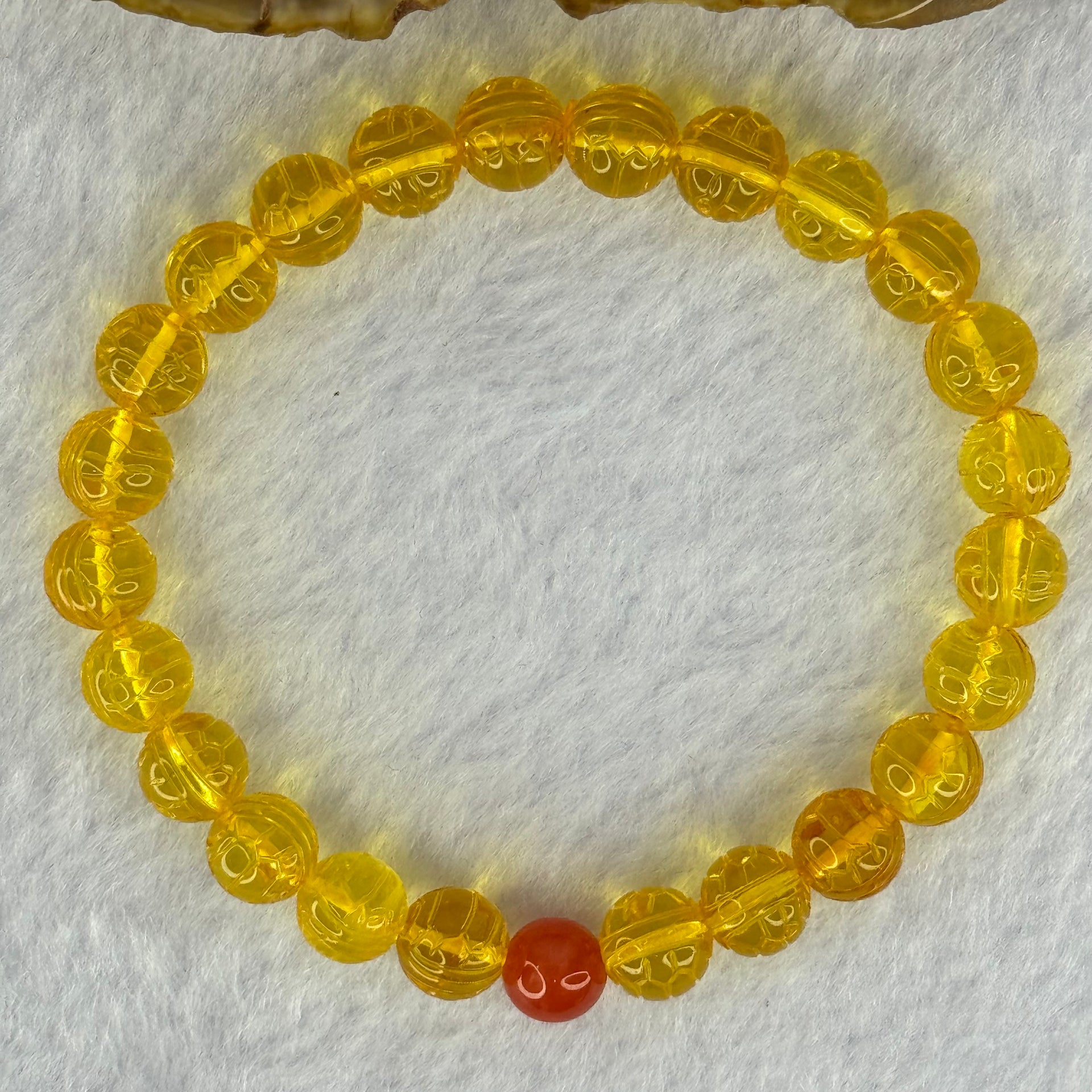 Natural Golden Yellow Amber Beads Turtle Shell Bracelet 6.87g 16cm 7.8mm 24 Beads - Huangs Jadeite and Jewelry Pte Ltd