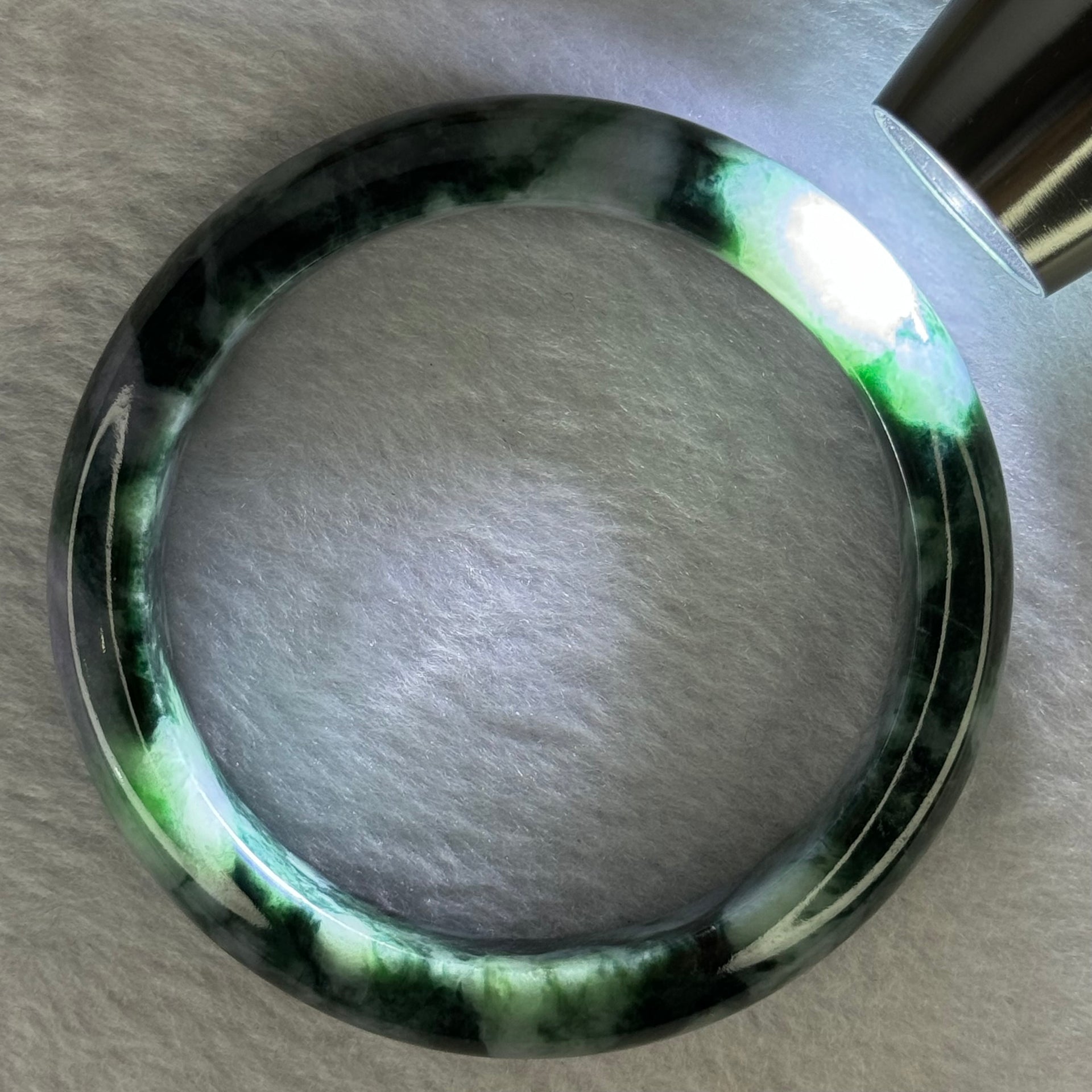 Type A Green Deep Lavender with Moss Green Jadeite Bangle Internal Diameter 58.5mm 68.42g 13.8 by 8.8mm (Slight Internal Line) - Huangs Jadeite and Jewelry Pte Ltd