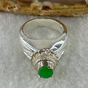 Type A Natural Apple Green Jadeite Cabochon 5.9 by 5.9 by 1.8mm Stone for Setting 9.18g (On Silver Ring Mold) US 6.3 HK 13.8 - Huangs Jadeite and Jewelry Pte Ltd