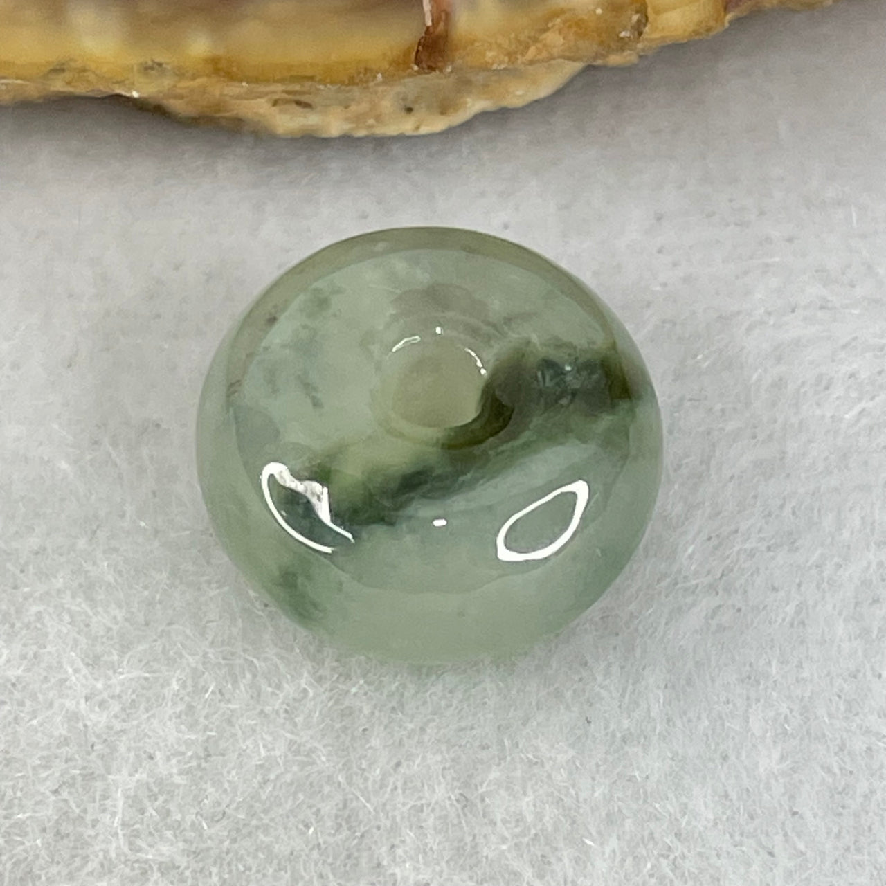 Type A Light Green with Dark Green Patches Jadeite Ping An Kou Charm/Pendant 2.55g 13.1 by 7.3mm - Huangs Jadeite and Jewelry Pte Ltd