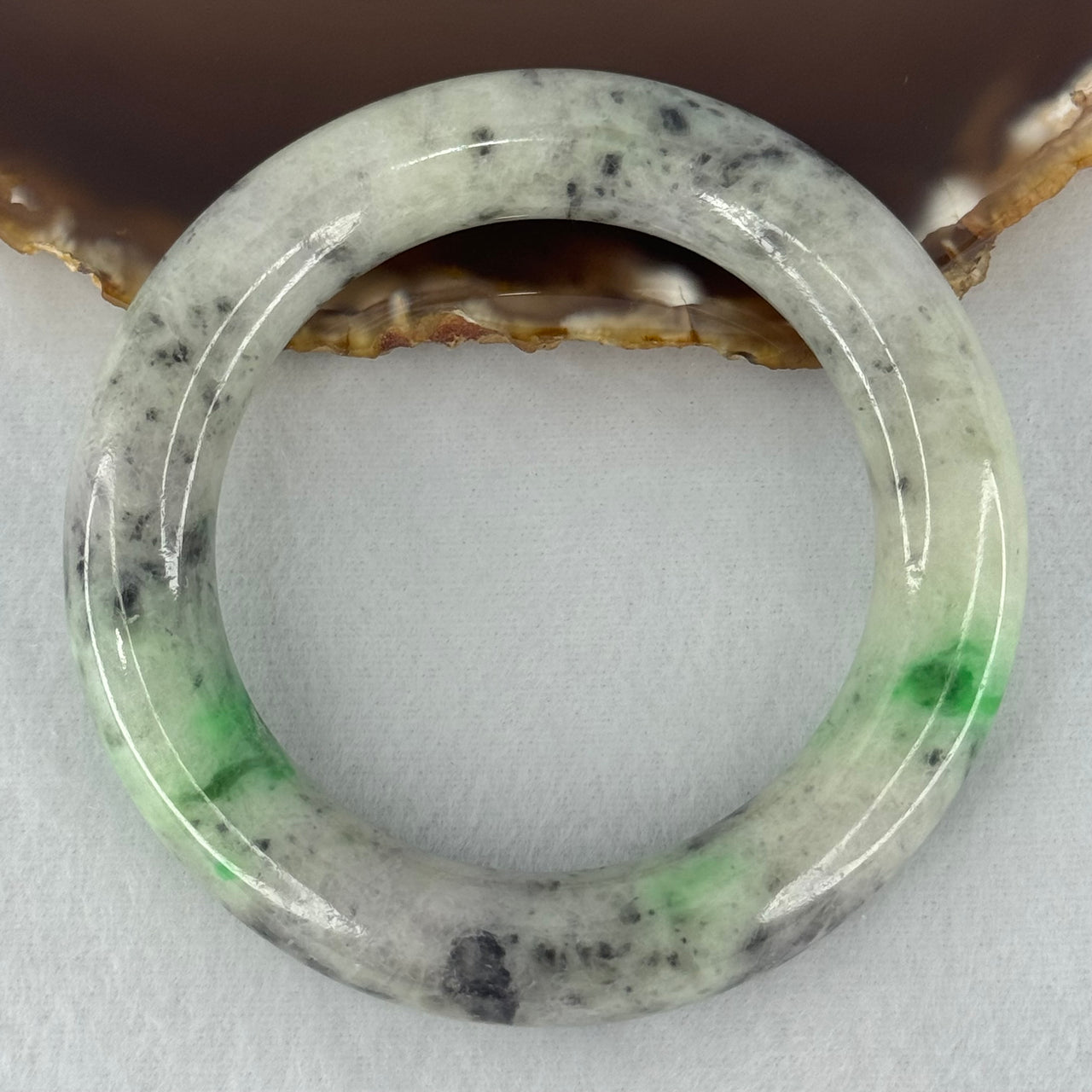 Type A Light Green with Emerald Green and Grey Patches Jadeite Bangle Internal Diameter 55.8mm 93.21g 13.4 by 13.1mm (Very Slight External Rough with Slight Internal Lines) - Huangs Jadeite and Jewelry Pte Ltd