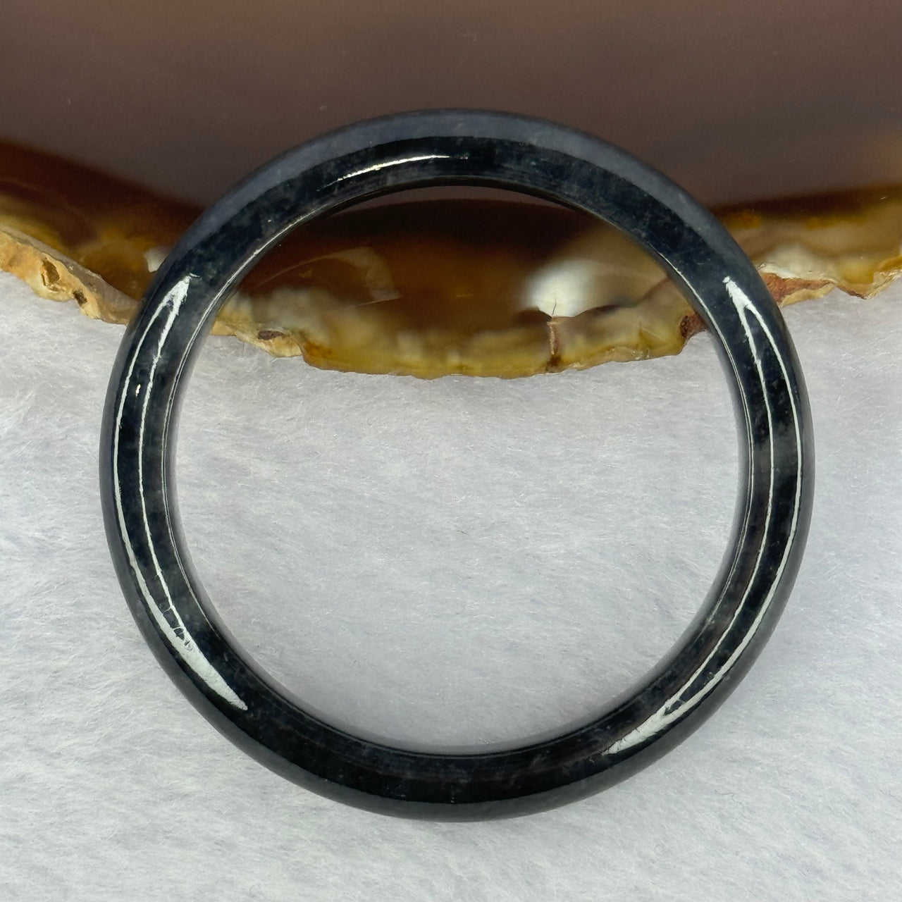 Type A Highly Translucent Black Grey Wuji Jadeite Baby Bangle 12.46g Internal Diameter 36.5mm 7.2 by 5.1mm - Huangs Jadeite and Jewelry Pte Ltd