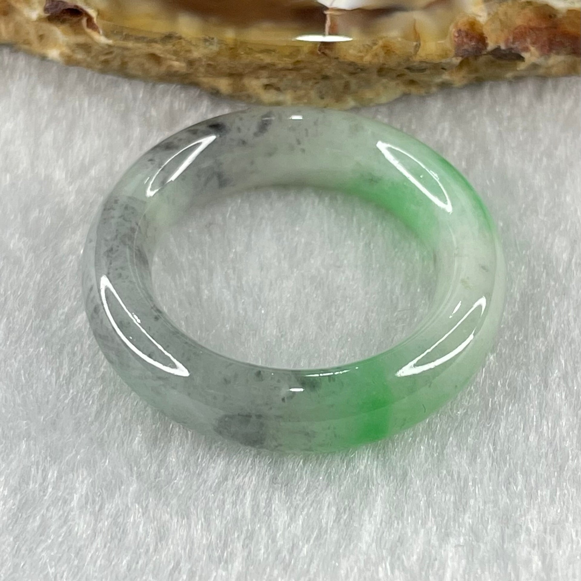 Type A Wuji Grey with Apple Green Piao Hua Jadeite Ring 5.25g 6.5 by 4.6mm US8.5 HK18.8 - Huangs Jadeite and Jewelry Pte Ltd