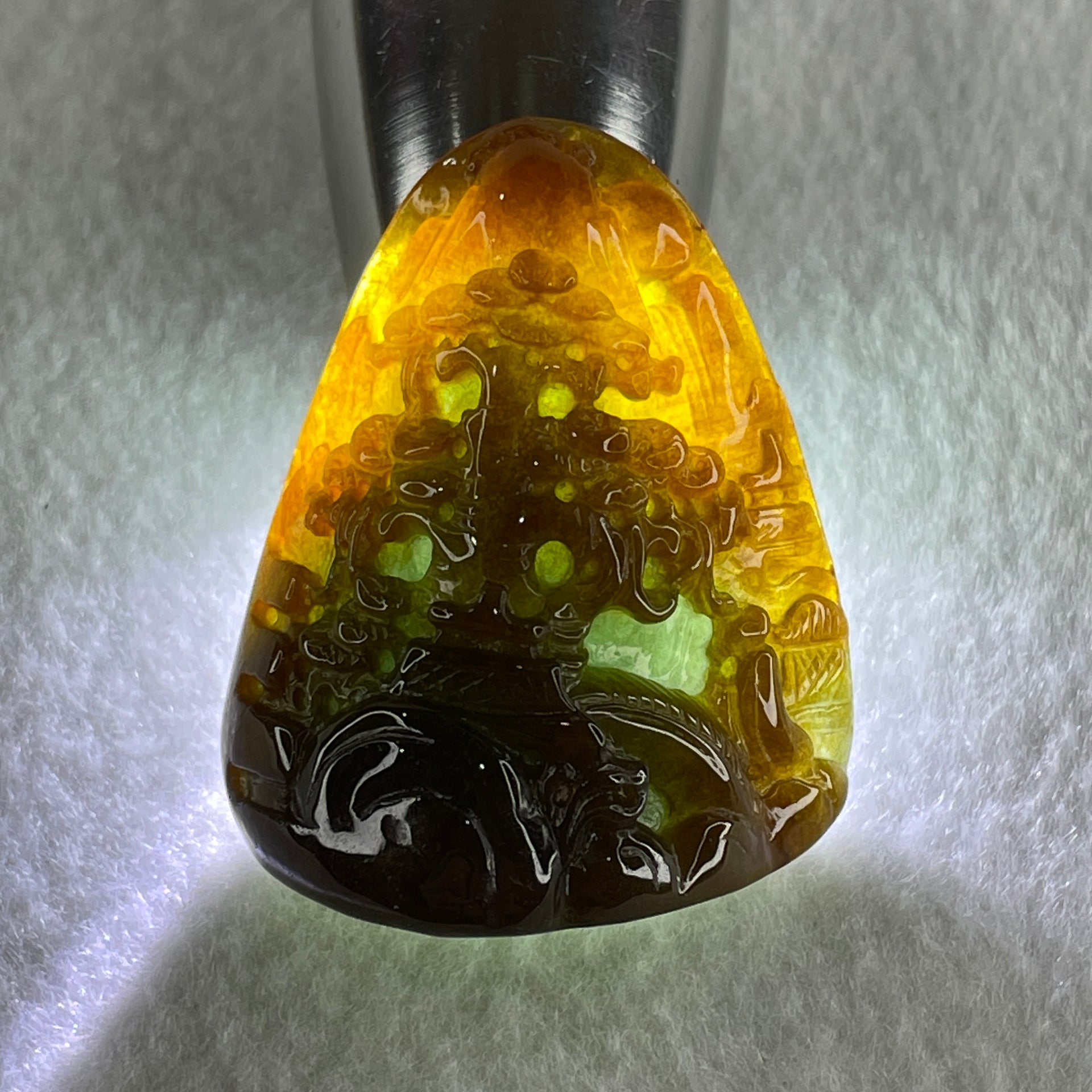 Type A Dark Brown and Blueish Green Jadeite Double Sided Shan Shui Gui Ren Benefactor Pendant 42.63g 43.2 by 36.0 by 20.2mm - Huangs Jadeite and Jewelry Pte Ltd