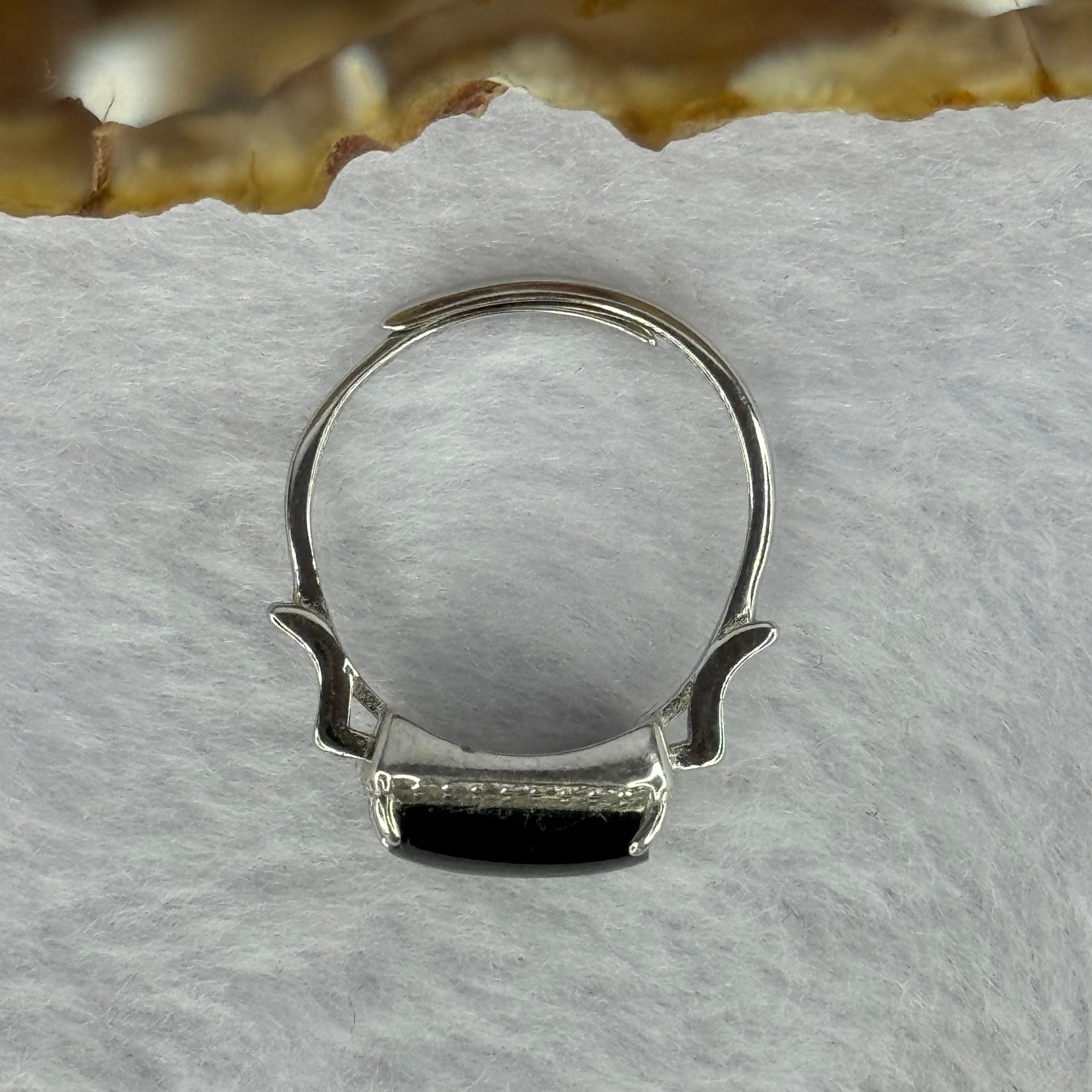 Type A Translucent Black Omphasite Jadeite with Crystals in S925 Sliver Ring (Adjustable Size) 2.00g 11.1 by 6.1 by 3.0mm - Huangs Jadeite and Jewelry Pte Ltd