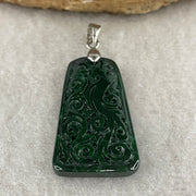 Natural Type A Old Mine Full Green Jadeite Wu Shi Pai Flower Carving Pendant | Peace Plaque & Floral Talisman (5.19g | 30.2 x 17.6 x 3.8mm) - Huangs Jadeite and Jewelry Pte Ltd