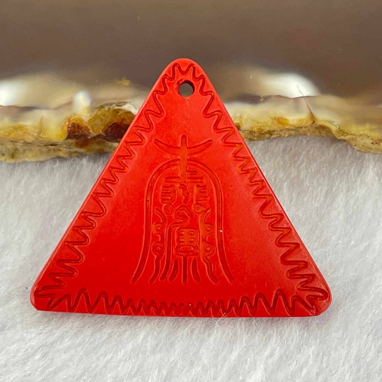 Natural Red Cinnabar Amitabha Buddha Charm for Wealth 5.53g 32.2 by 28.4 by 3.7mm - Huangs Jadeite and Jewelry Pte Ltd