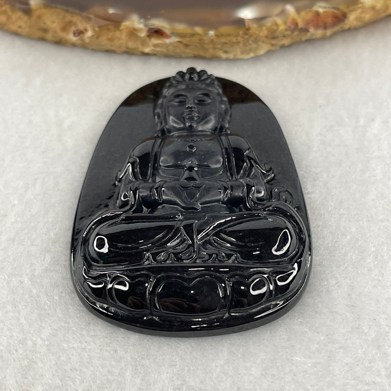 Certified Type A Opaque Black Omphacite Jadeite Bodhisattva Avalokiteshvara Pendant | Goddess of Mercy Protection Amulet (22.40g | 61.5 x 39.8 x 7.7mm)