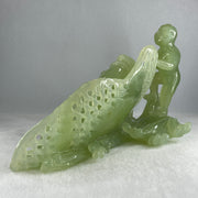 Natural Jelly Green Serpentine Tong Zhi Fishing Carp Fish Display 1,777.5g 285.0 by 150.0 by 160.0mm - Huangs Jadeite and Jewelry Pte Ltd