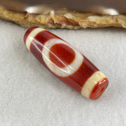 Natural Powerful Tibetan Old Oily Red White Agate One Eye Gold Metal Element Dzi Bead Heavenly Master (Tian Zhu) 一眼金天珠 9.68g 37.6 by 12.9mm - Huangs Jadeite and Jewelry Pte Ltd