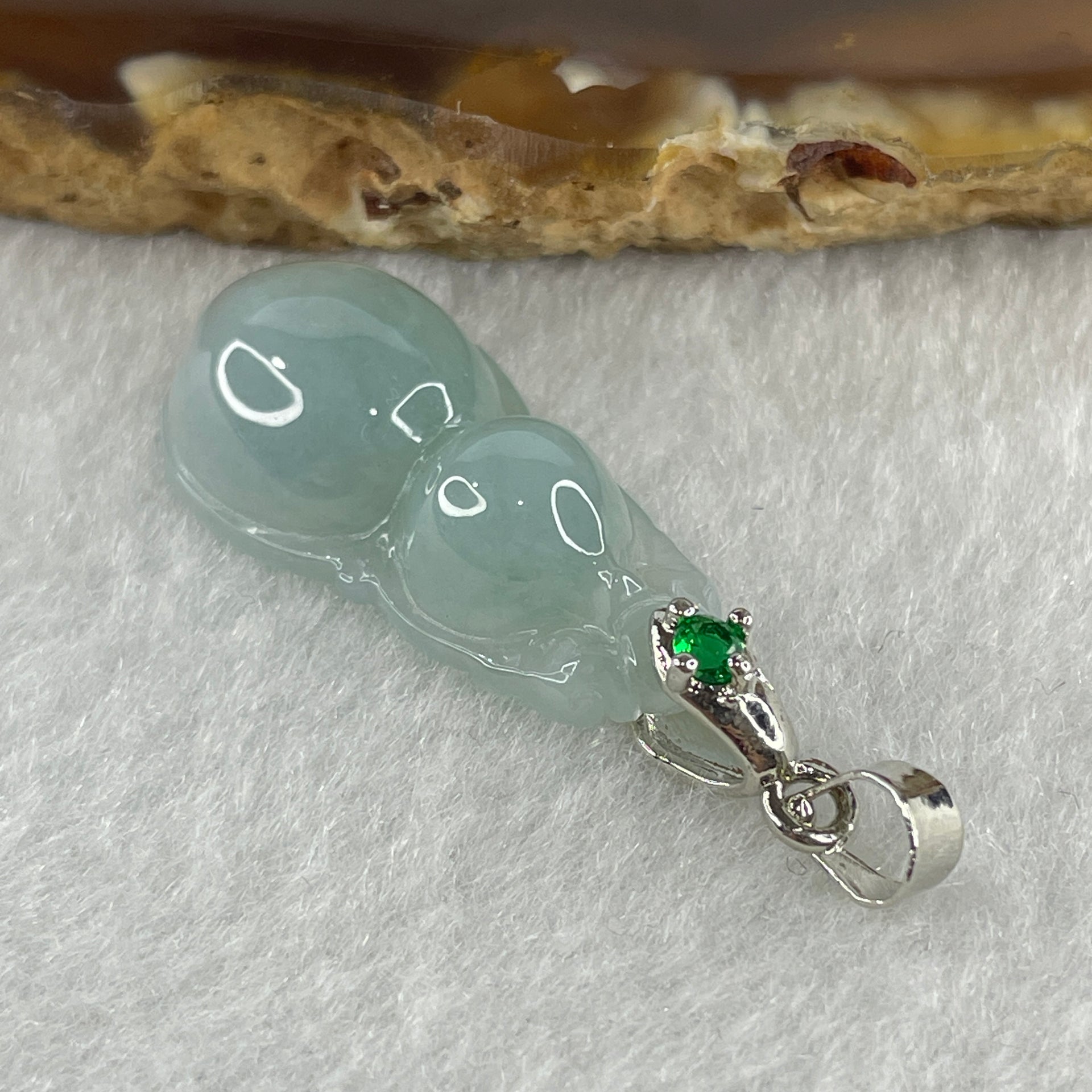 Natural Type A Semi Icy Lavender Jadeite Calabash Hulu Pendant in Stainless Steel Clasp 3.61g 25.3 by 13.2 by 6.8mm - Huangs Jadeite and Jewelry Pte Ltd
