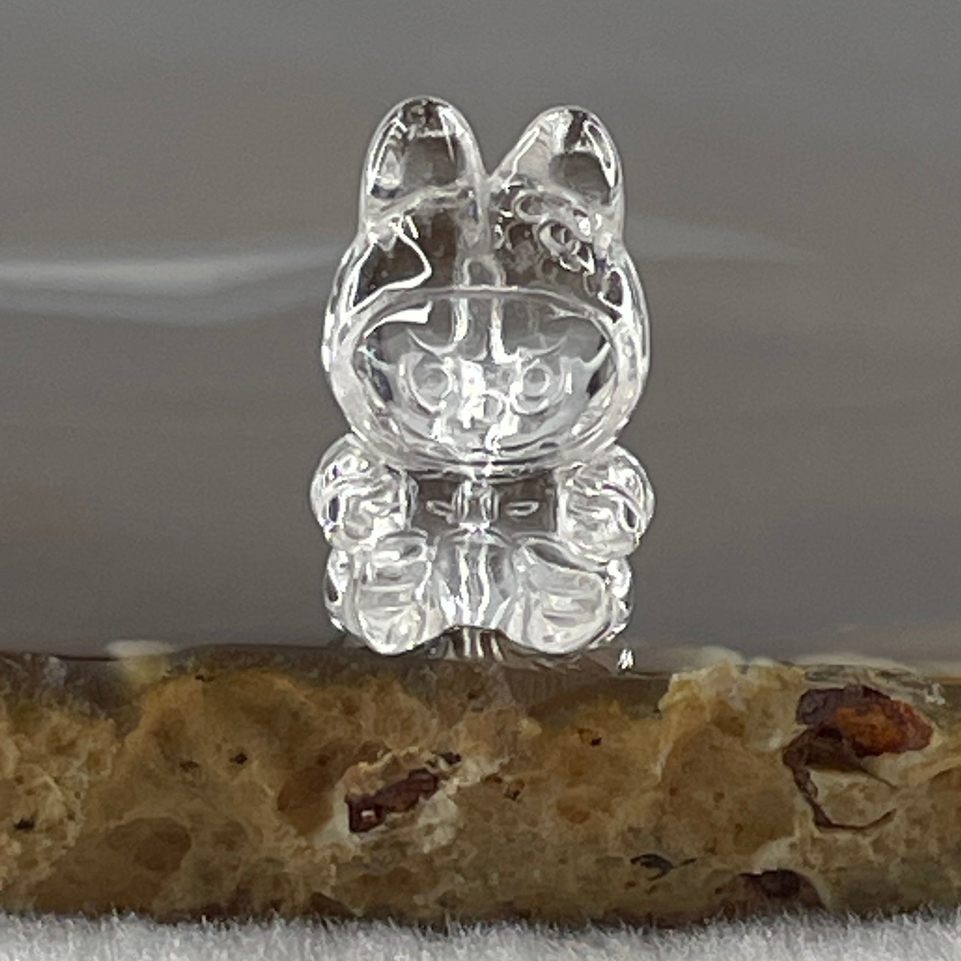 Natural Clear Quartz Labubu Charm Display 3.49g 19.2 by 12.3 by 11.1mm - Huangs Jadeite and Jewelry Pte Ltd