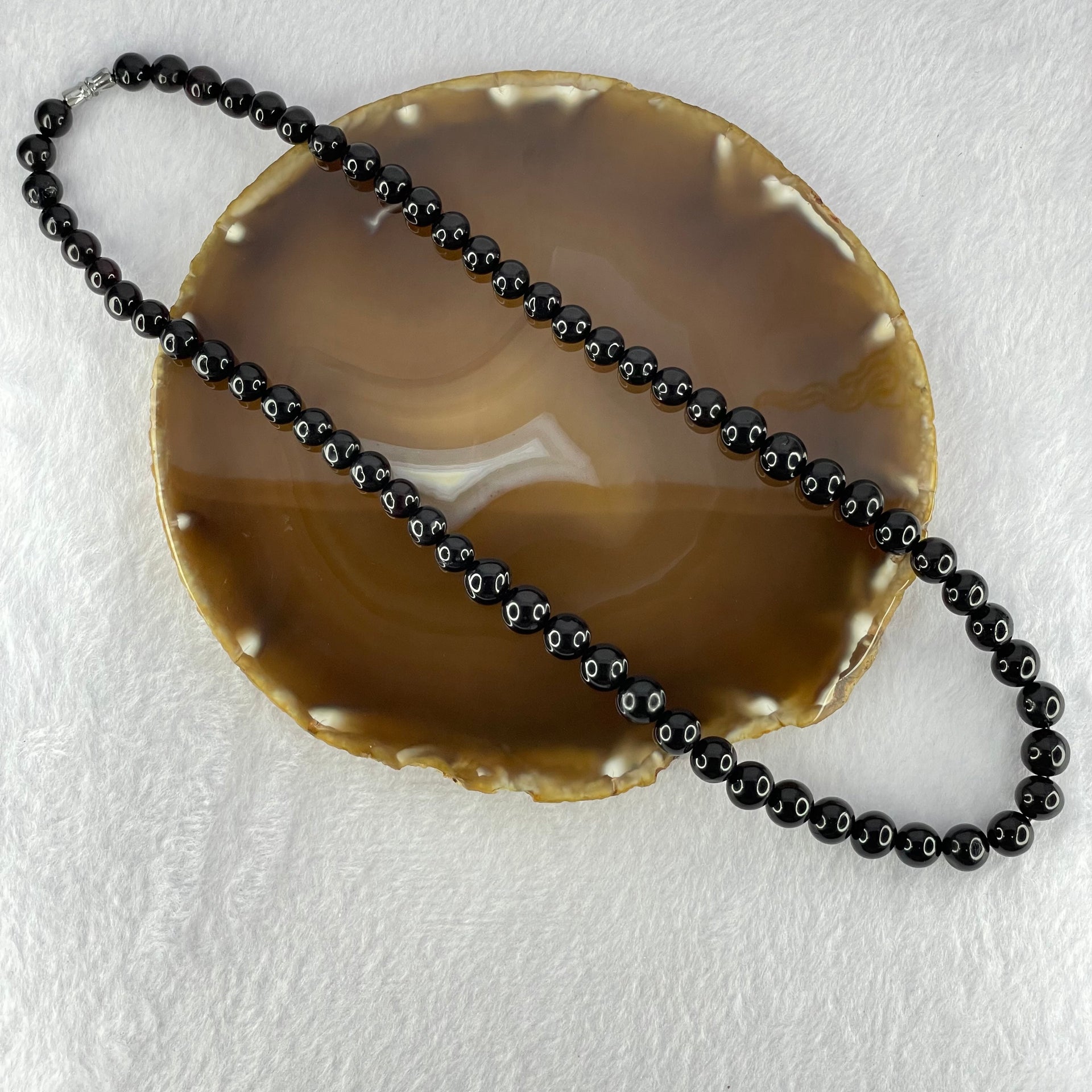 Natural Black Red Gold King Amber Beads Necklace 天然黑金翁王琥珀手链 24.02g 54cm 8.1 by 9.8mm 63 Beads - Huangs Jadeite and Jewelry Pte Ltd