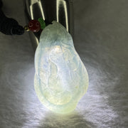 Type A Semi ICY Light Green Jadeite Benefactor with Lotus Flower Pendent 12.08g 46.4 by 27.6 by 4.8mm - Huangs Jadeite and Jewelry Pte Ltd