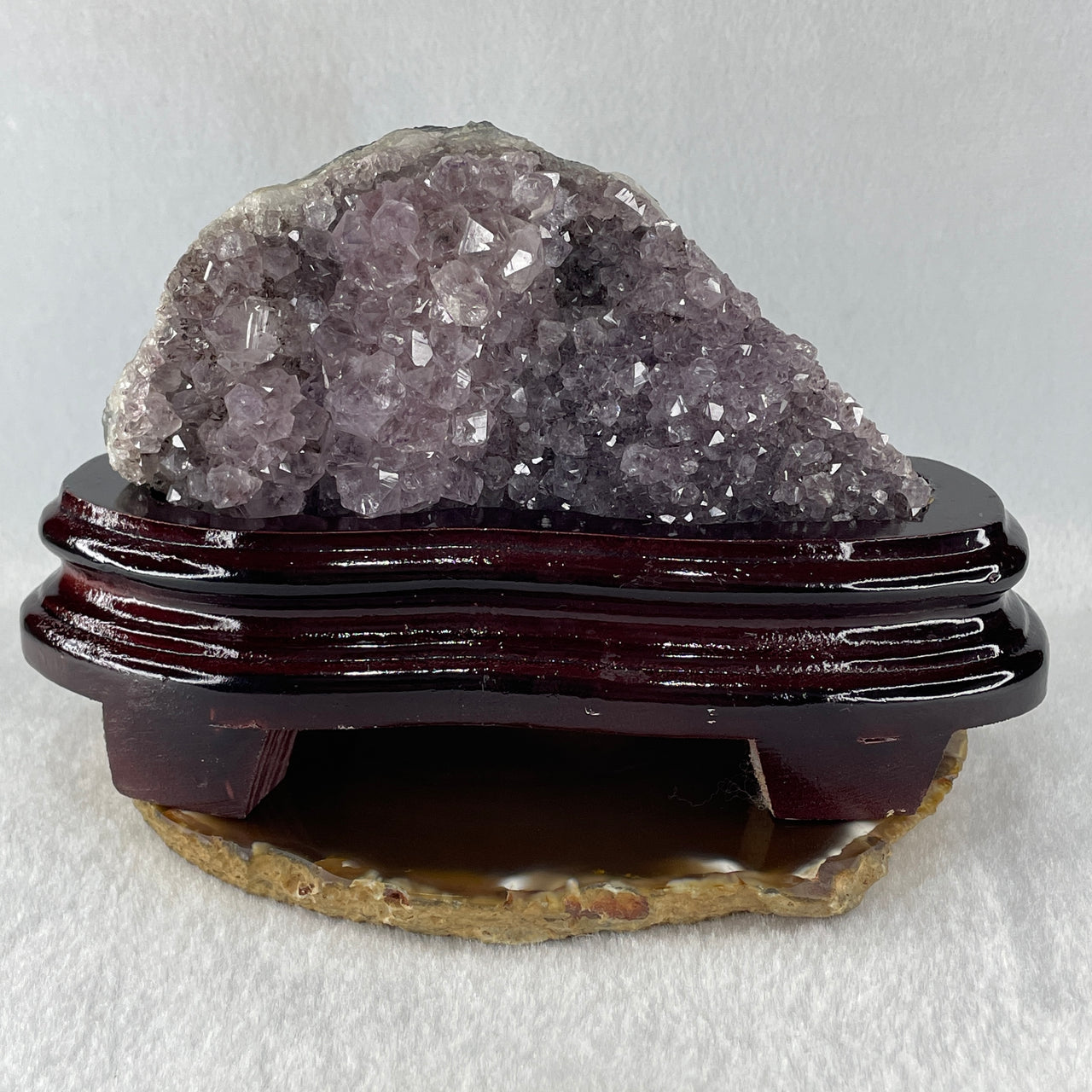 Natural Amethyst Fragment with Wooden Stand Display 496.8g 180.0 by 70.0 by 105.0mm - Huangs Jadeite and Jewelry Pte Ltd