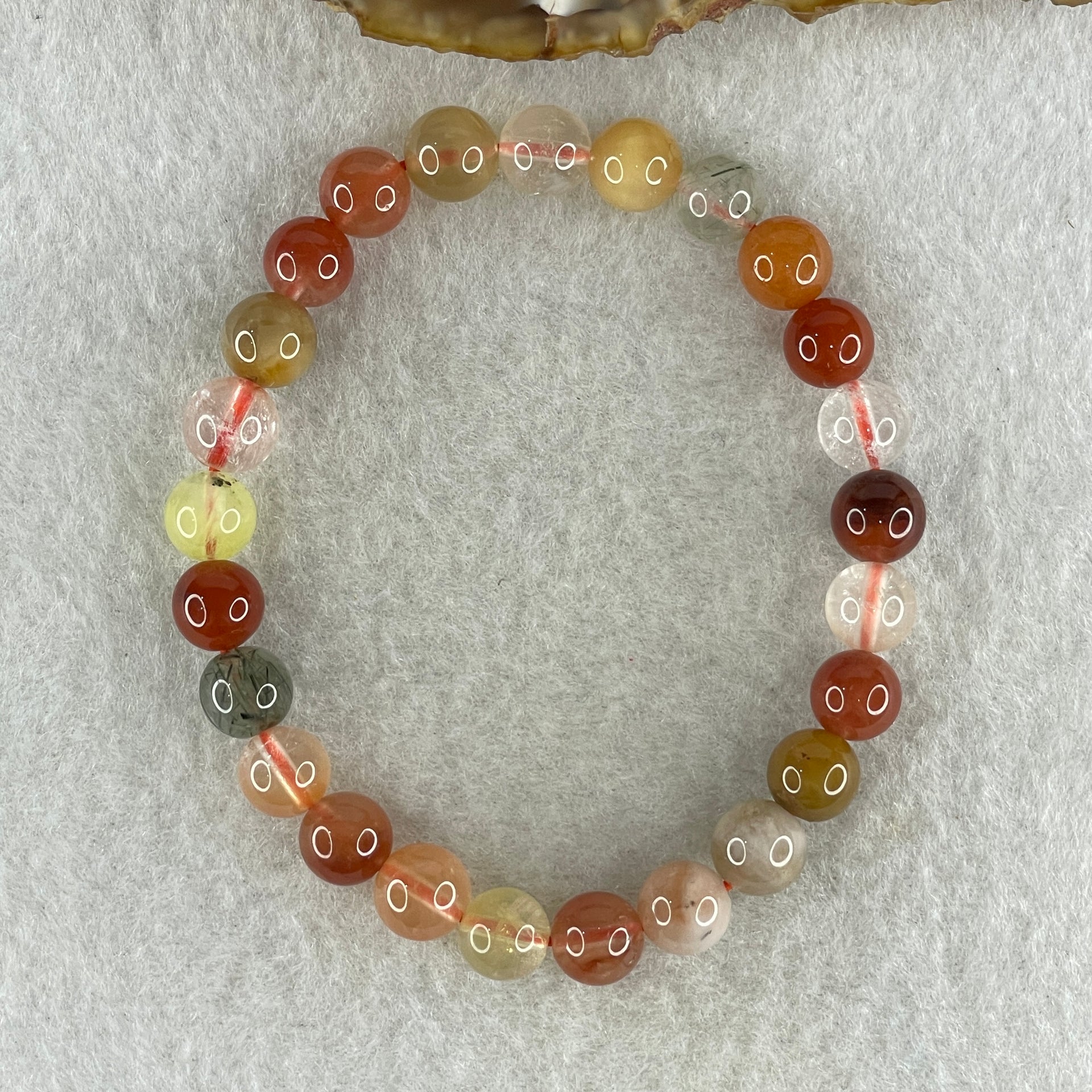 Natural Multi treasures Quartz Beads Bracelet 15.39g 15.5cm 7.9mm 25Beads - Huangs Jadeite and Jewelry Pte Ltd