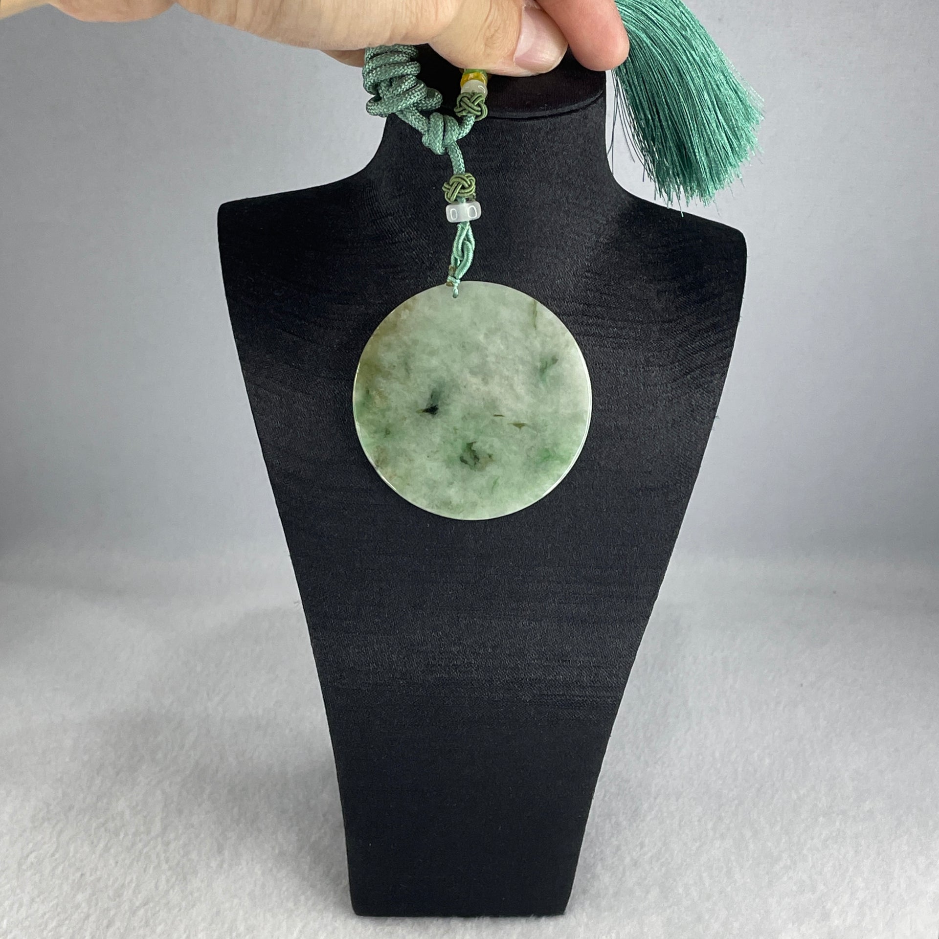 Natural Type A Green with Brownish and Dark Green Piao Hua Jadeite Round Wu Shi Pai Pendant 29.12g 54.2 by 3.1mm - Huangs Jadeite and Jewelry Pte Ltd