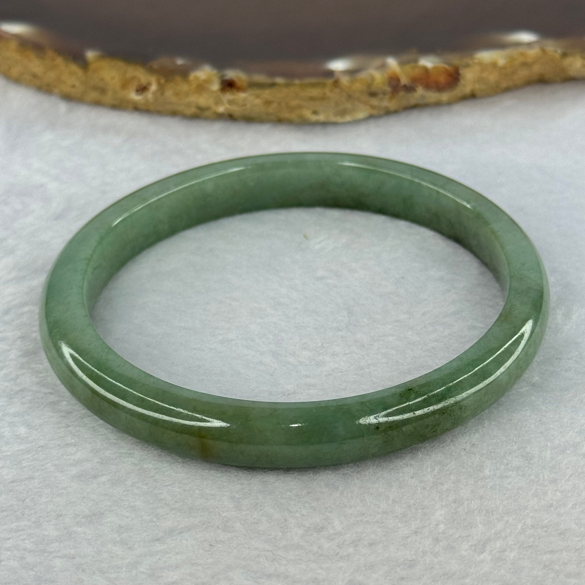Type A Green and Dark Brown Patch Jadeite Bangle 33.95g Internal 59.3mm 9.1 by 7.1mm - Huangs Jadeite and Jewelry Pte Ltd