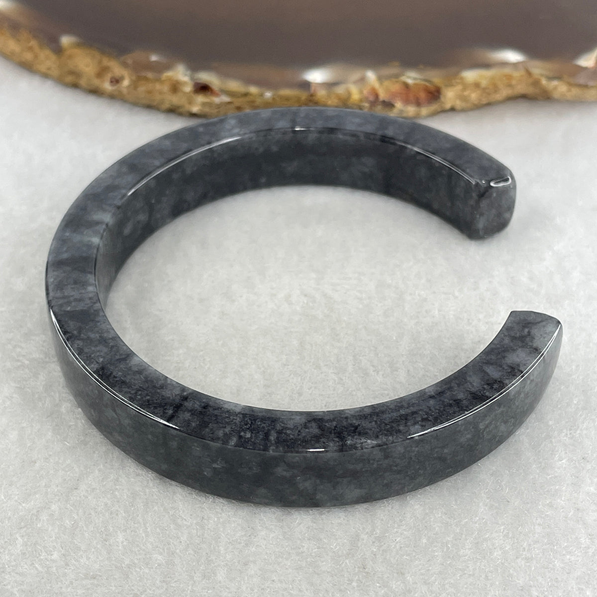 Natural Type A Wuji Grey Jadeite Opening Bangle | 56.1mm Inner (43.43g 11.0x7.1mm | Modern Open Cuff Silhouette| Flexible Luxury, Grounding & Spiritual Shield) - Huangs Jadeite and Jewelry Pte Ltd
