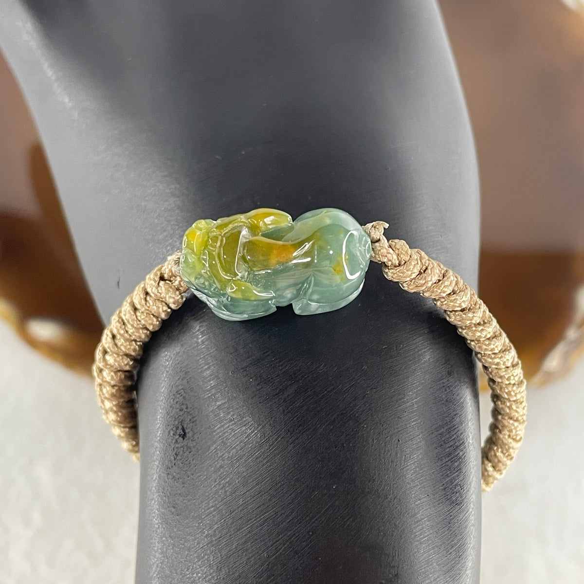 Natural Type A Blueish-Green & Brownish Jadeite Pixiu Bracelet Focal Charm | Wealth Guardian & Asset Protection Talisman (6.69g | 21.1 x 10.2 x 11.2mm) - Huangs Jadeite and Jewelry Pte Ltd