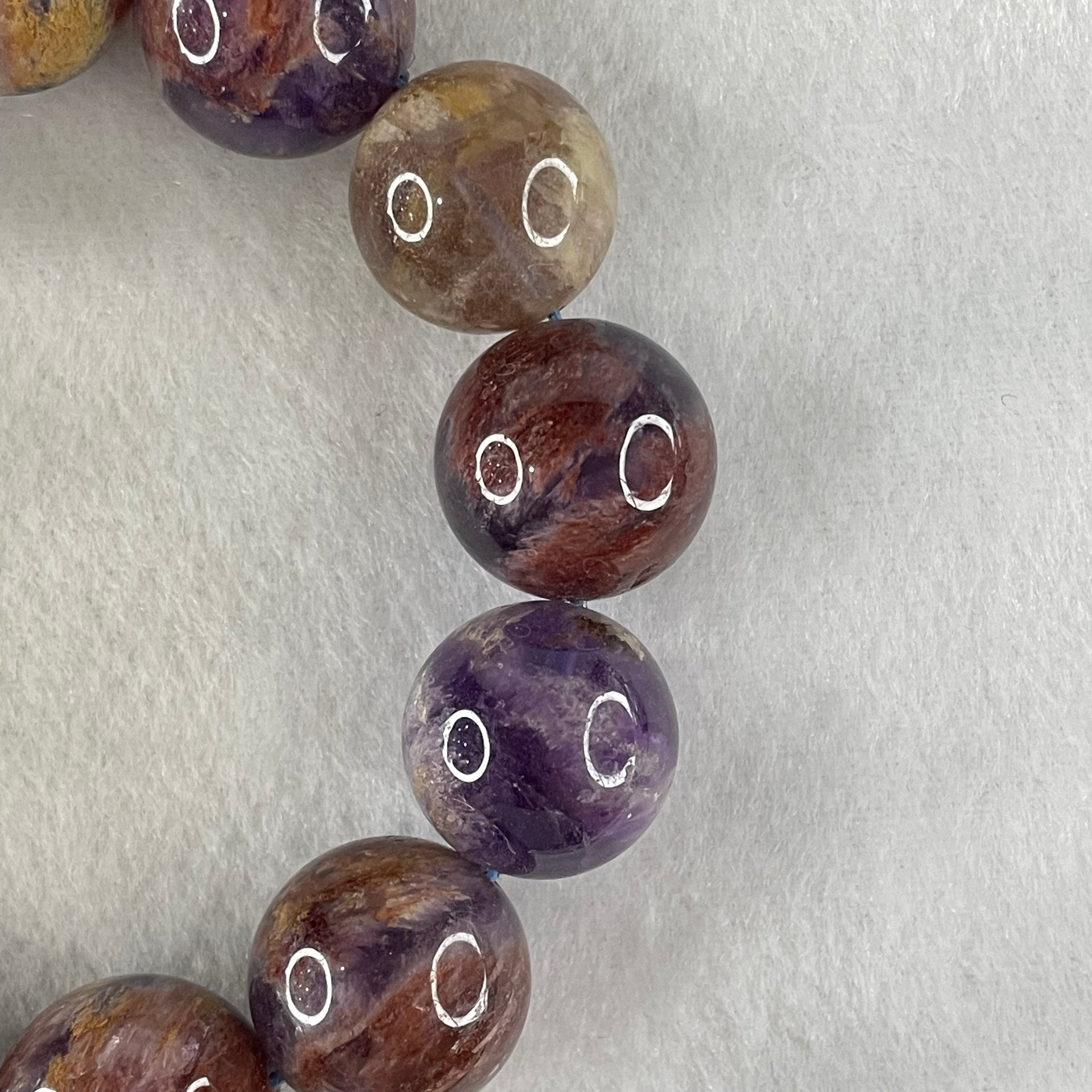 Above Average Grade Natural Amethyst Phantom Quartz Beads Bracelet 天然紫幽灵水晶手链 111.14g 19cm 19.0mm 13 Beads - Huangs Jadeite and Jewelry Pte Ltd