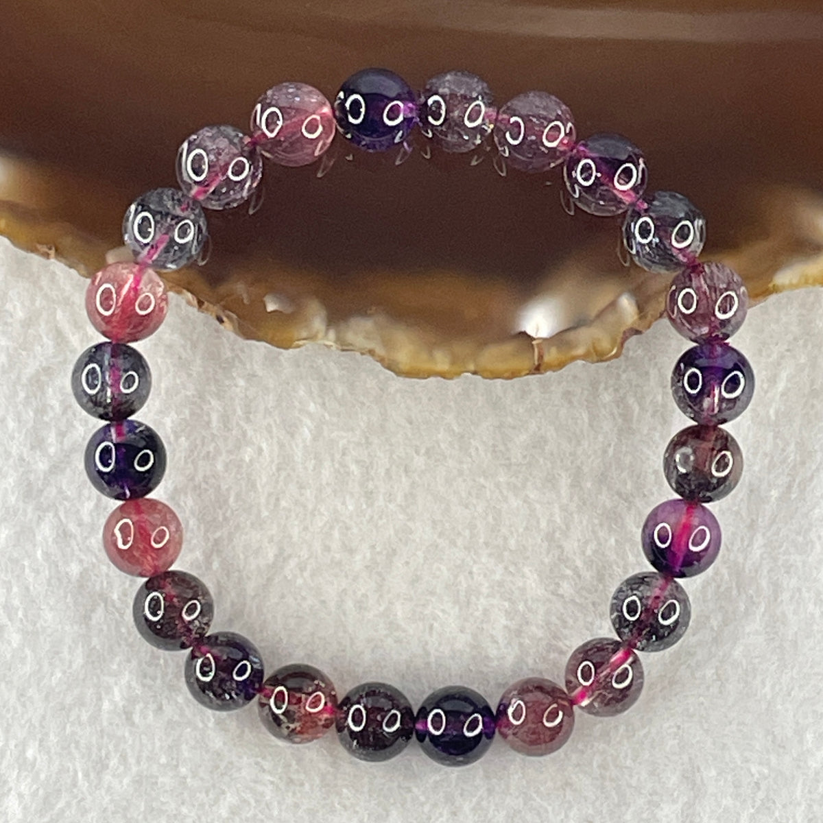 Very Very Good Grade Certified Natural Blackcurrant Super 7 Beads Bracelet | (17.56g | 16cm | 8.2mm x 24 Beads | "Seven Sacred Minerals" Intuition & Abundance Anchor, Feng Shui High-Vibration Power Bracelet) - Huangs Jadeite and Jewelry Pte Ltd