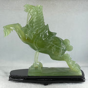 Natural Semi Icy Green Serpentine Victory Horse with Wooden Stand Display 2,644.2g 270.0 by 96.0 by 260.0mm - Huangs Jadeite and Jewelry Pte Ltd