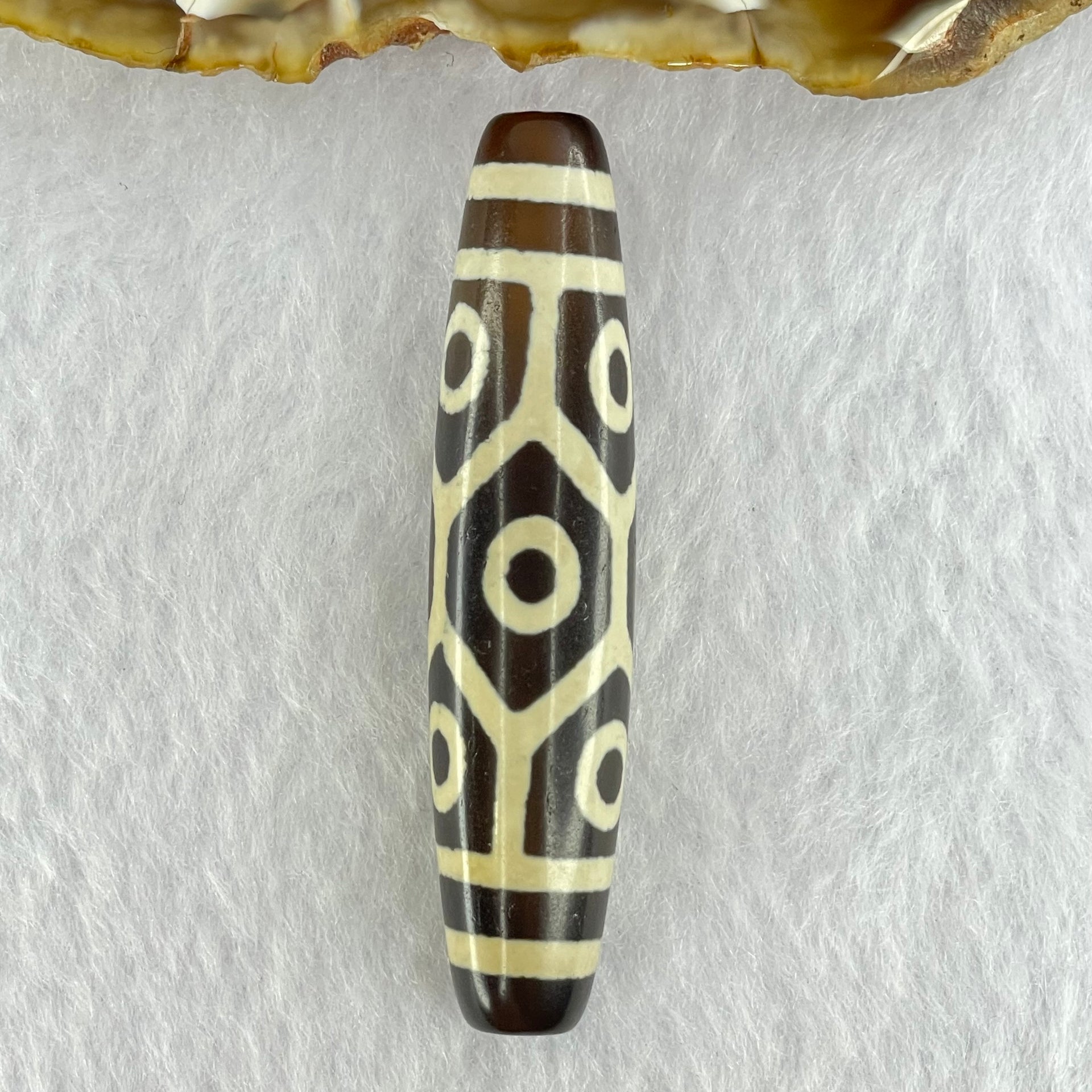 Natural Powerful Tibetan Old Oily Agate 9 Eyes Dzi Bead Heavenly Master (Tian Zhu) 九眼天诛 14.76g 58.0 by 13.2mm - Huangs Jadeite and Jewelry Pte Ltd