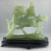 Natural Green Serpentine Double Victory Horses with Wooden Stand Display 1,339.7g 198.0 by 193.0 by 120.0mm - Huangs Jadeite and Jewelry Pte Ltd