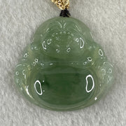 Type A Icy Green with Blueish Green Piao Hua Floral Jadeite Milo Buddha Pendant 13.81g 33.8 by 36.3 by 6.5mm - Huangs Jadeite and Jewelry Pte Ltd