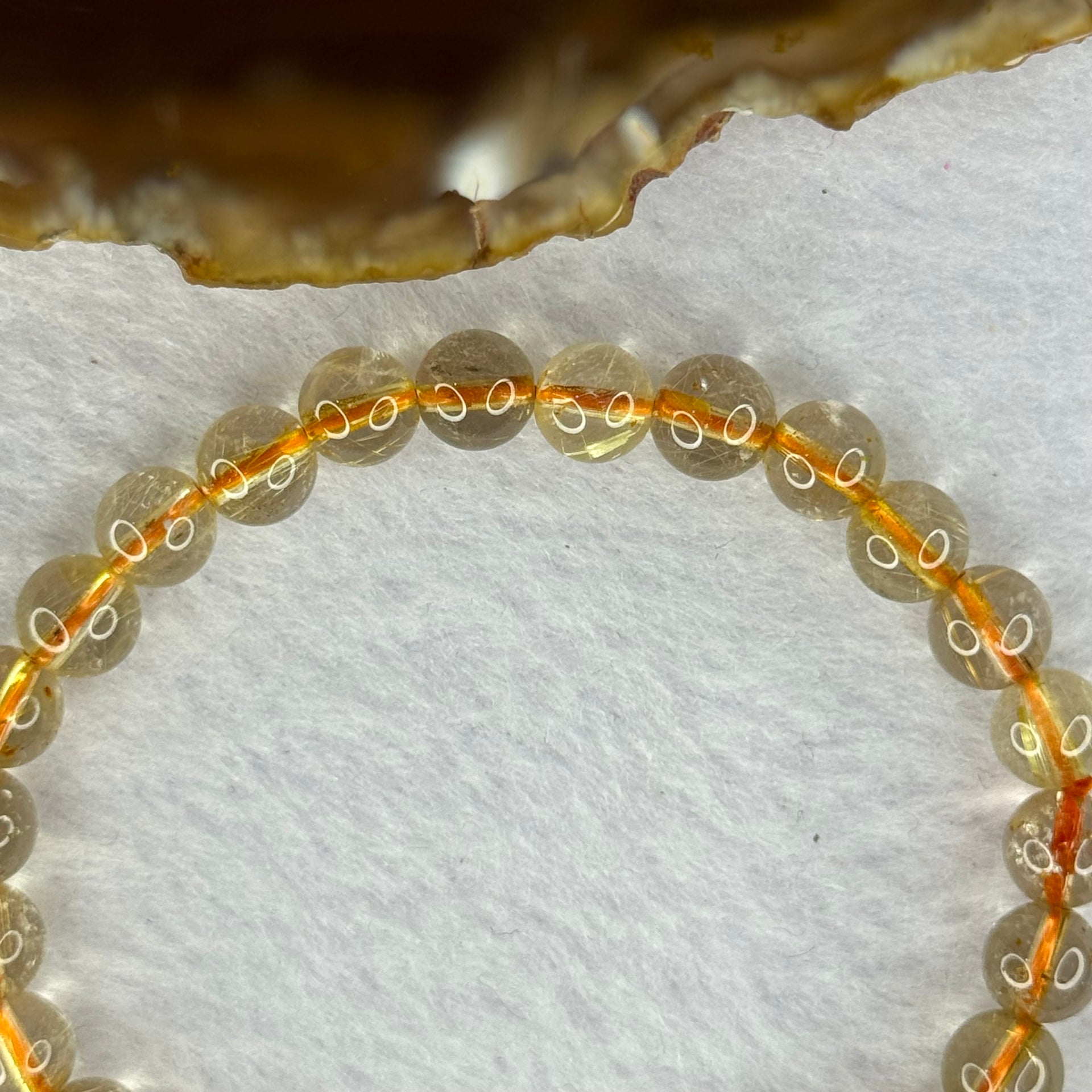 Natural Golden Rutilated Quartz Beads 天然金发水晶手链 12.88g 15.5cm 7.2mm 27 Beads - Huangs Jadeite and Jewelry Pte Ltd