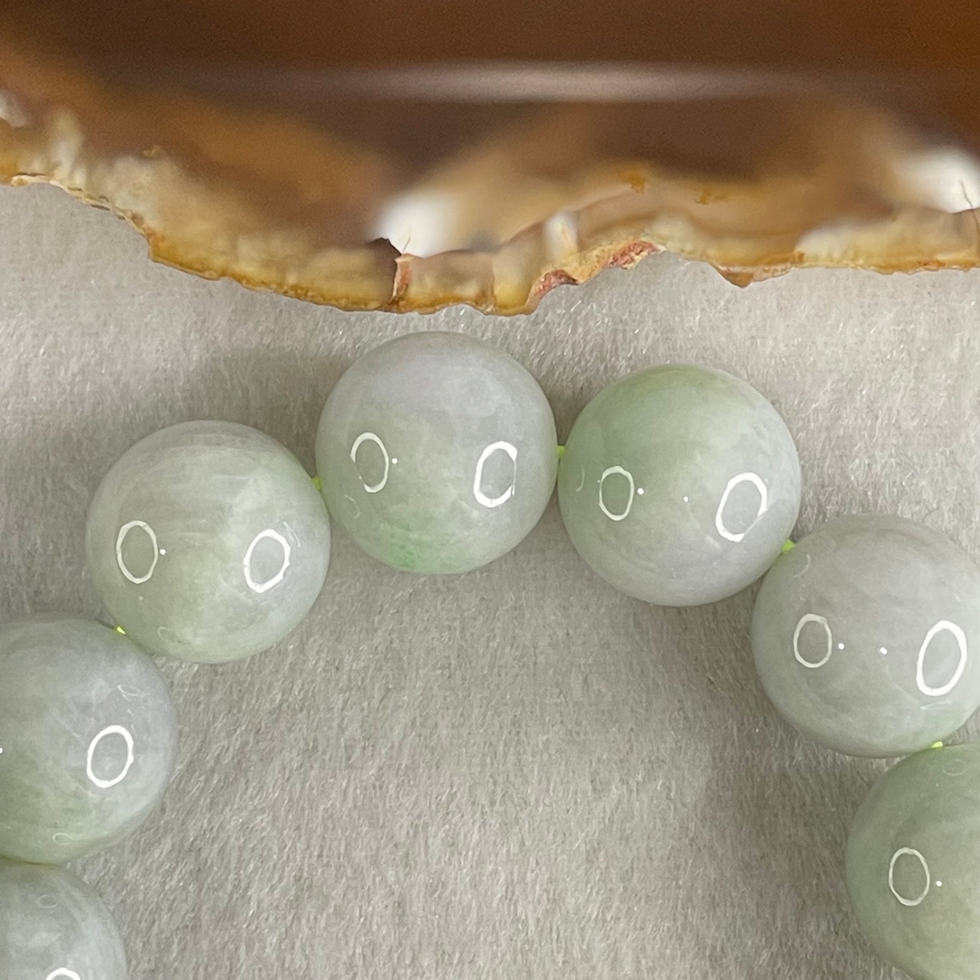 Type A Light Green Light Lavender Jadeite Beads Bracelet 79.34g 16cm 14.9mm 14 Beads (Some Internal Lines) - Huangs Jadeite and Jewelry Pte Ltd