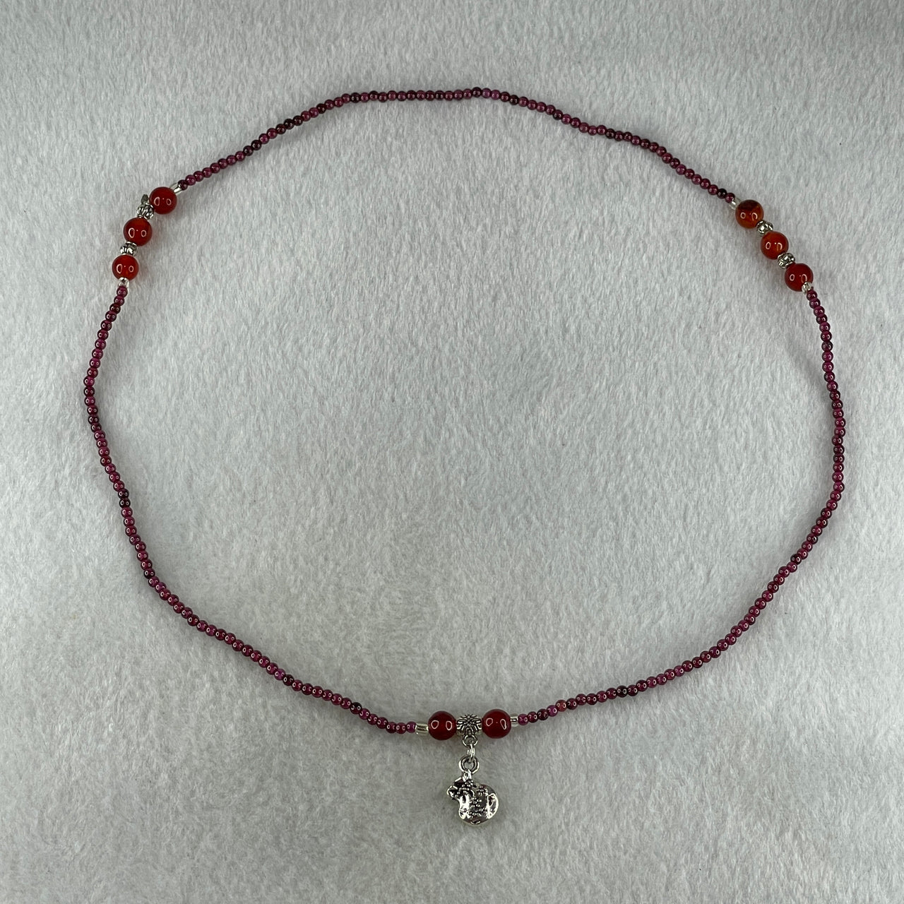 Natural Red Garnet Beads Necklace 11.43g 48cm 6.5mm 8Beads - 2.6mm 92Beads - Huangs Jadeite and Jewelry Pte Ltd