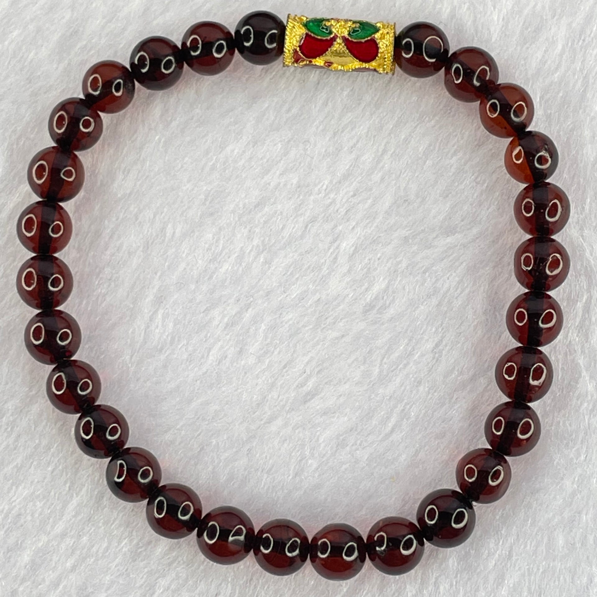Natural Dark Blood Red Amber Beads Bracelet 天然血珀手链 4.86g 15.5cm 6.2mm 28 Beads - Huangs Jadeite and Jewelry Pte Ltd