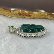 Type A ICY Blueish Green Jadeite Leaf in S925 Silver with Crystals Pendent 7.30g 23.5 by 13.5 by 3.0mm - Huangs Jadeite and Jewelry Pte Ltd