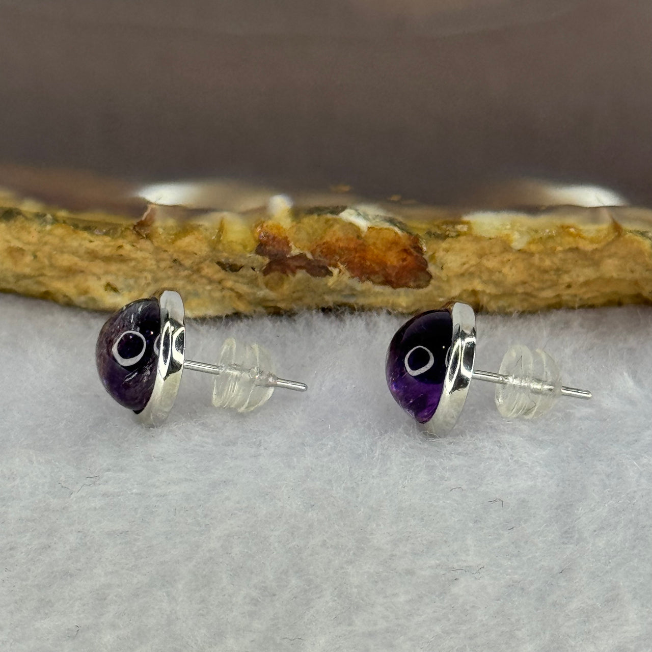 Good Grade Natural Super 7 S925 Sliver Earrings 2.21g 8.3 by 5.2mm - Huangs Jadeite and Jewelry Pte Ltd