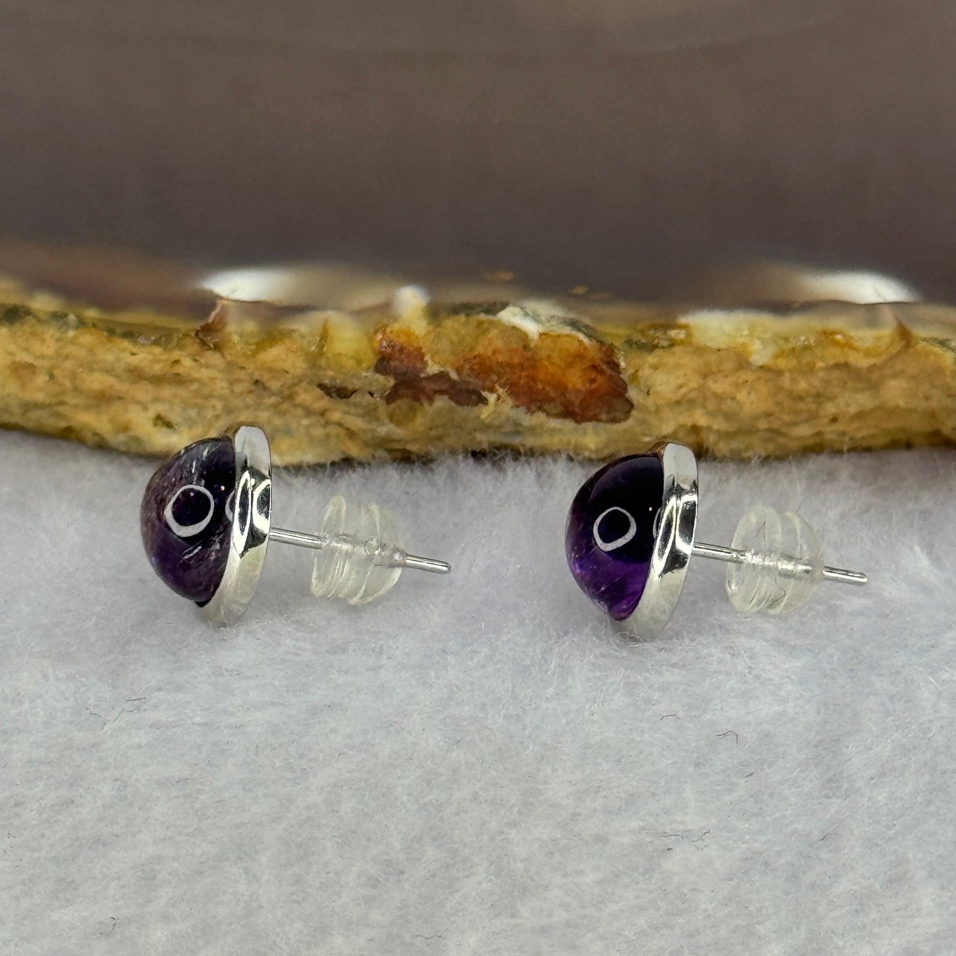 Good Grade Natural Super 7 S925 Sliver Earrings 2.21g 8.3 by 5.2mm - Huangs Jadeite and Jewelry Pte Ltd