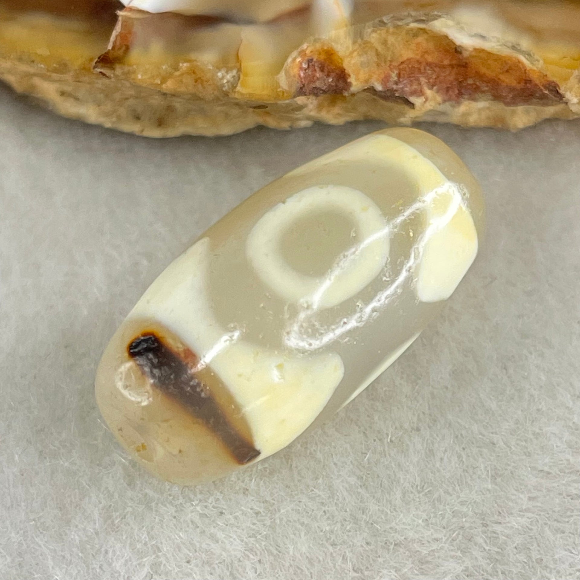 Natural Powerful Tibetan Old Oily Agate 3 Eyes Dzi Bead Heavenly Master (Tian Zhu) 三眼天诛 3.25g 20.4 by 10.5mm - Huangs Jadeite and Jewelry Pte Ltd