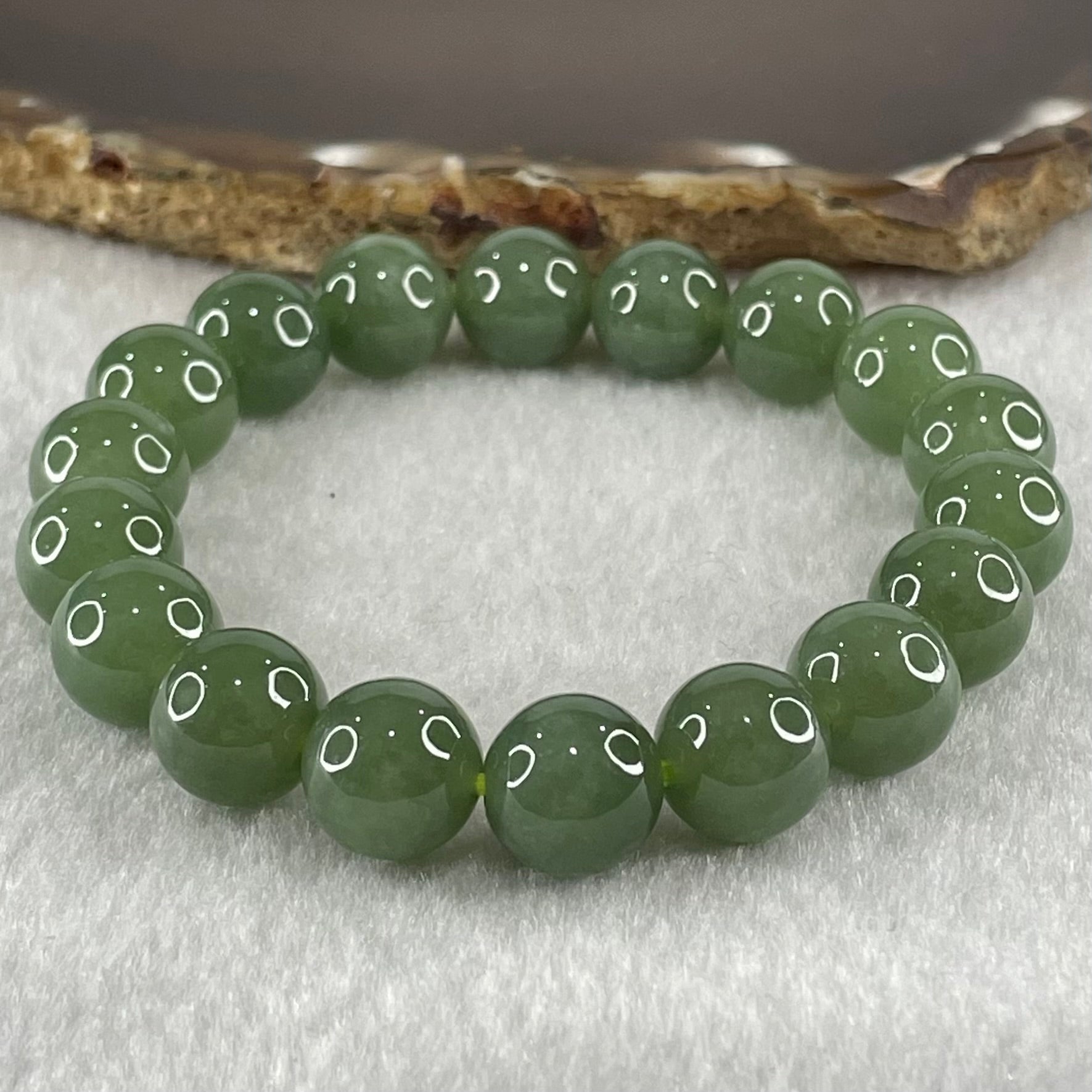 Type A Burmese Icy Oily Green Jade Jadeite Bracelet 39.07g 10.8mm bead 18 beads 16cm - Huangs Jadeite and Jewelry Pte Ltd