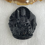 Type A Opaque Black Omphacite Jadeite Good Vs Evil Manjushri Bodhisattva Pendant Rabbit Zodiac Guardian 39.25g 50.5 by 44.0 by 13.3mm - Huangs Jadeite and Jewelry Pte Ltd