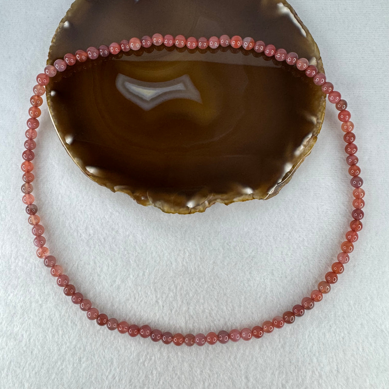 Good Grade Natural Peach Agate Chalcedony Beads Necklace | 6.8mm Pastel Coral Serenity Amulet (34.88g | 56cm Length | 91 Beads)