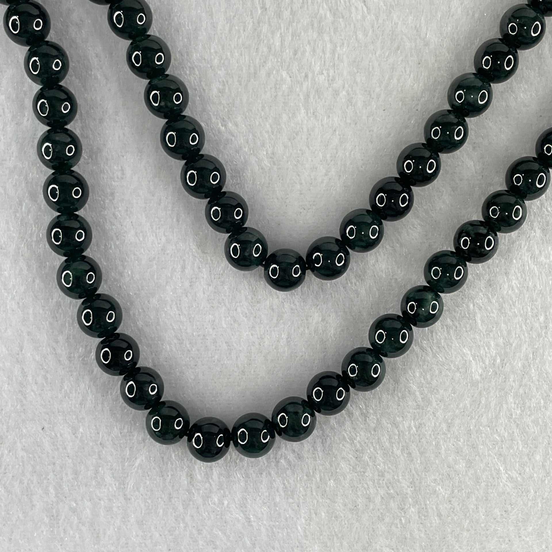 Rare High End Type A Highly Translucent Black Omphacite Jadeite Beads Necklace 70.94g 74cm 7.5mm 106 Beads - Huangs Jadeite and Jewelry Pte Ltd
