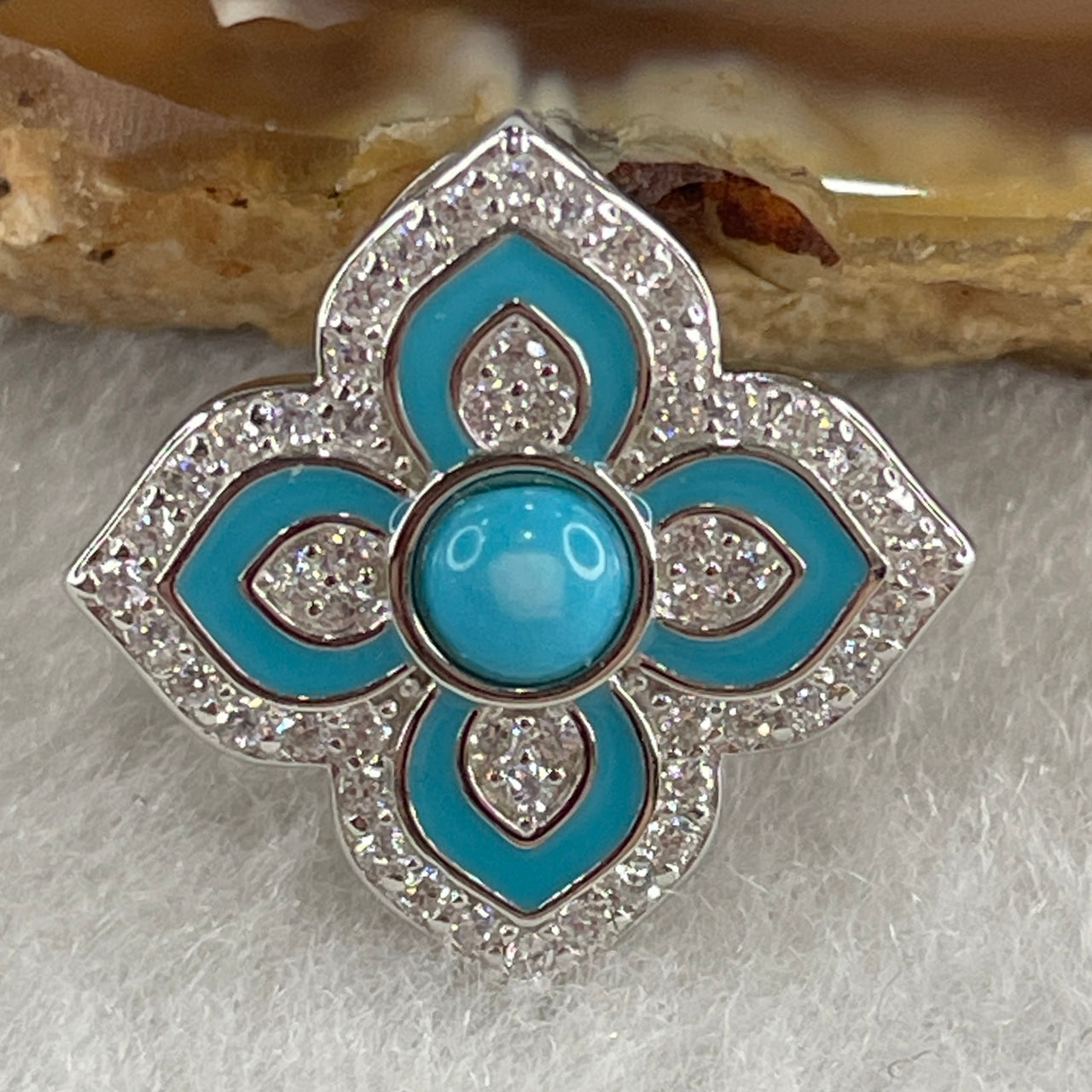 Certified Natural Blue Turquoise Charm Pendant in S925 Sliver with Cubic Zirconia 1.50g 3.5 by 1.5mm