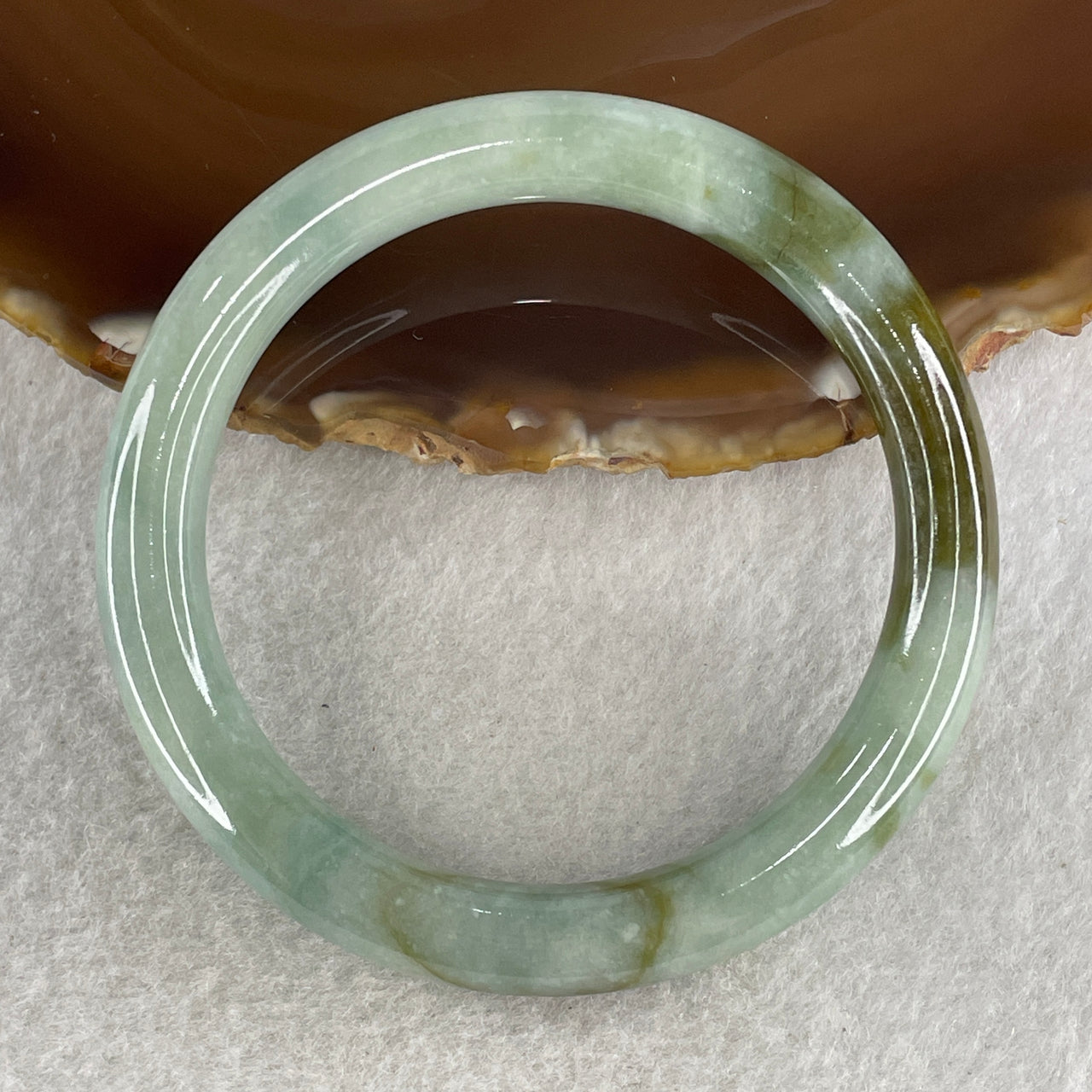 Type A Blueish Green with Brown Patches Jadeite Bangle 41.09g 9.3 by 8.7 mm Internal Diameter 55.0mm (Internal Lines) - Huangs Jadeite and Jewelry Pte Ltd