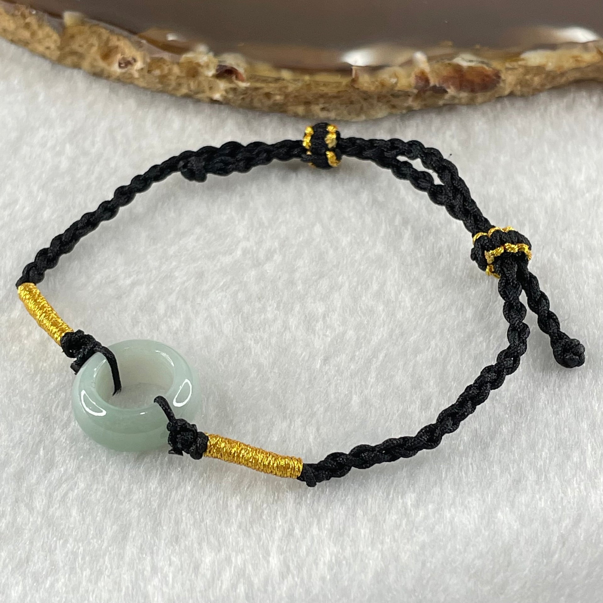 Type A Lavender Green Jadeite Ping An Kou Donut With String Bracelet 2.72g 15.1 by 6.5mm - Huangs Jadeite and Jewelry Pte Ltd