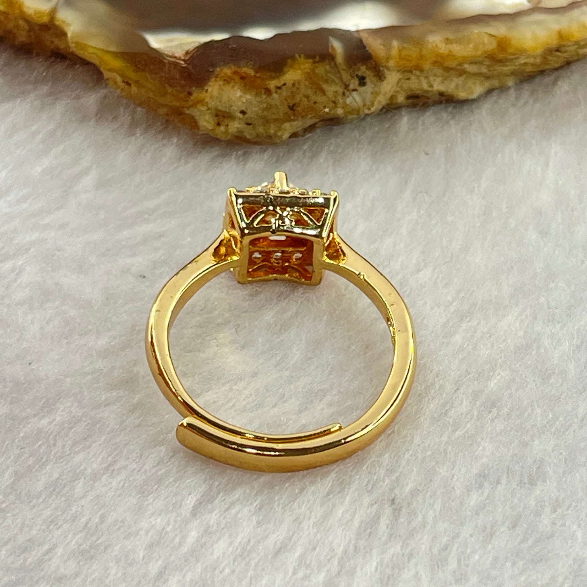 Colourless Cubic Zirconia with Crystals In AU750 Plated In Gold Color Sliver Ring (Adjustable Size) 2.56g 3.6 by 3.6 by 2.0mm - Huangs Jadeite and Jewelry Pte Ltd