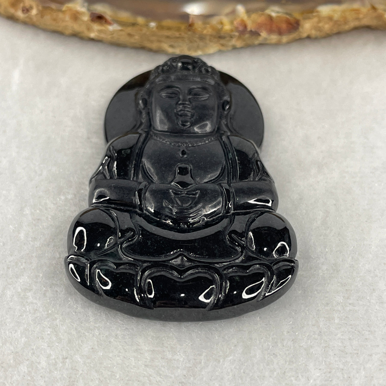 Certified Type A Opaque Black Omphacite Jadeite Guan Yin Pendant | 57mm Natural Black Jade Goddess of Mercy Protection Amulet (29.52g | 57.4 x 35.8 x 8.8mm)